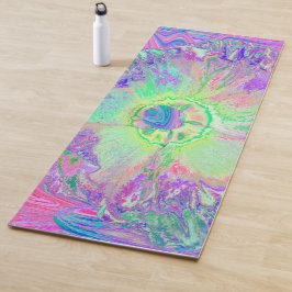 Esterilla De Yoga Psicodélico Trippy Lime Green y Púrpura Hibiscus