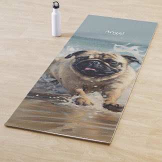 Esterilla De Yoga Pug feliz en el personalizable de la playa