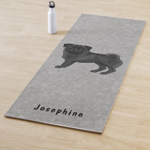 Esterilla De Yoga Pug negro lindo perro de dibujos animados con nomb
