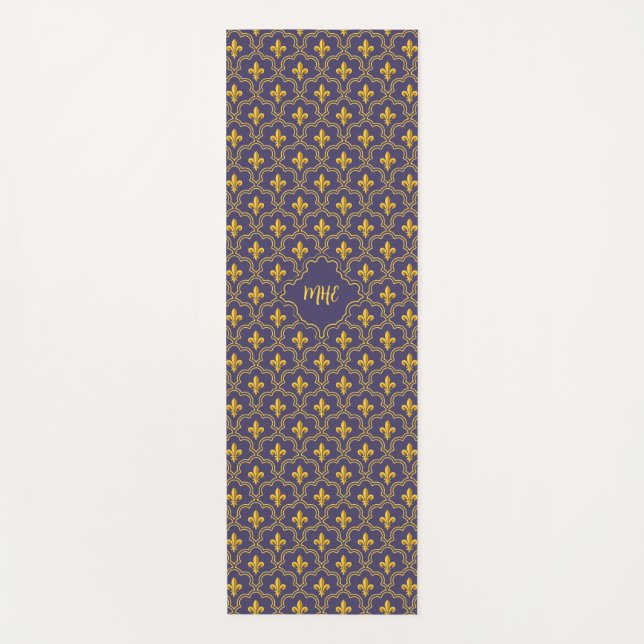 Esterilla De Yoga Purple and gold fleur-de-lys quatrefoil pattern (Anverso)