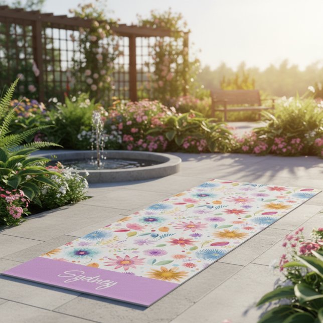 Esterilla De Yoga Purple Blue Pink Boho Wildflower Personalized  (Subido por el creador)