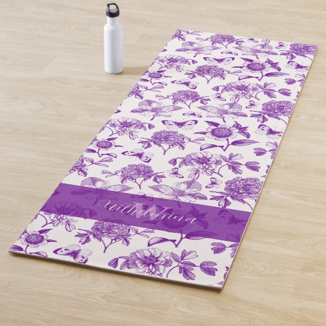 Esterilla De Yoga Purple Flowers And Butterfly Personalized (In situ)