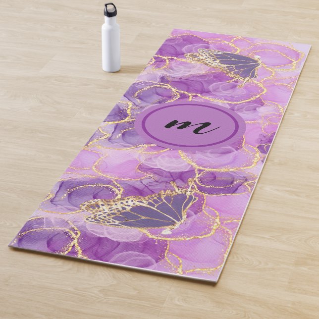 Esterilla De Yoga purple gold butterfly watercolour (In situ)