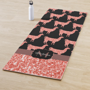 Esterilla De Yoga Purpurina de coral rosa Llama Patrón de espárragos
