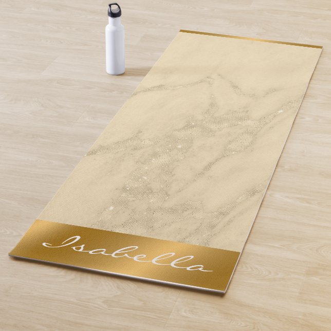 Esterilla De Yoga Purpurina de lujo Champagne Gold Marble Personaliz (In situ)