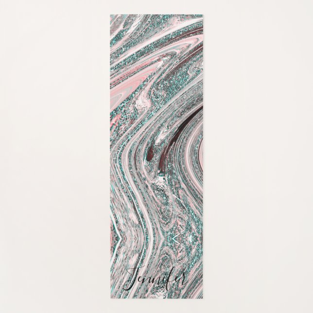 Esterilla De Yoga Purpurina de mármol azul y dorado Nombre personali (Anverso)