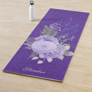 Esterilla De Yoga Purpurinas Feathers y Rosas Púrpura