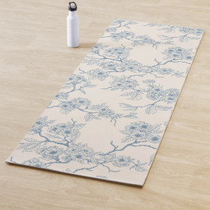Esterilla De Yoga Ramas de flor de cerezo en azul y blanco apagado