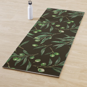 Esterilla De Yoga Ramas de oliva acuarela en negro