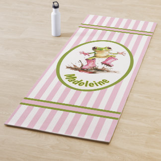 Esterilla De Yoga Rana Bonita con Botas de Lluvia Rosadas Monograma 