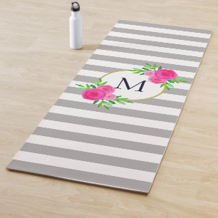 Esterilla De Yoga Rayas blancas grises Moda Floral Rosa Caliente Mon