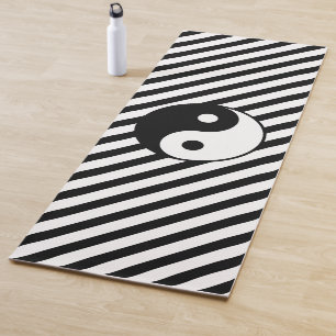 Esterilla De Yoga Rayas blancas y negras y símbolo de Yin Yang
