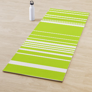 Esterilla De Yoga Rayas complejas en verde limón y blanco