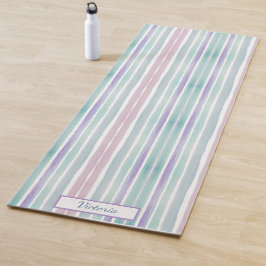 Esterilla De Yoga Rayas de color de patrón corto Monograma azul rosa