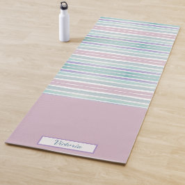 Esterilla De Yoga Rayas de color de patrón corto Monograma azul rosa