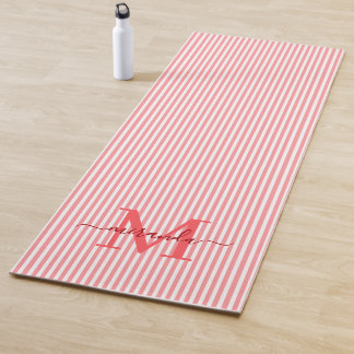 Esterilla De Yoga Rayas Rojas y Blancas Monograma Nombre