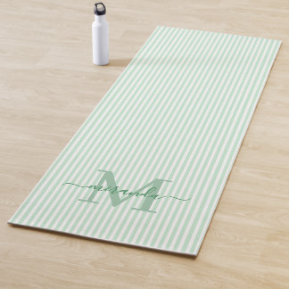Esterilla De Yoga Rayas Verdes y Blancas Monograma Nombre