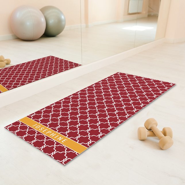 Esterilla De Yoga Red And Orange Trellis Pattern With Custom Name (Subido por el creador)