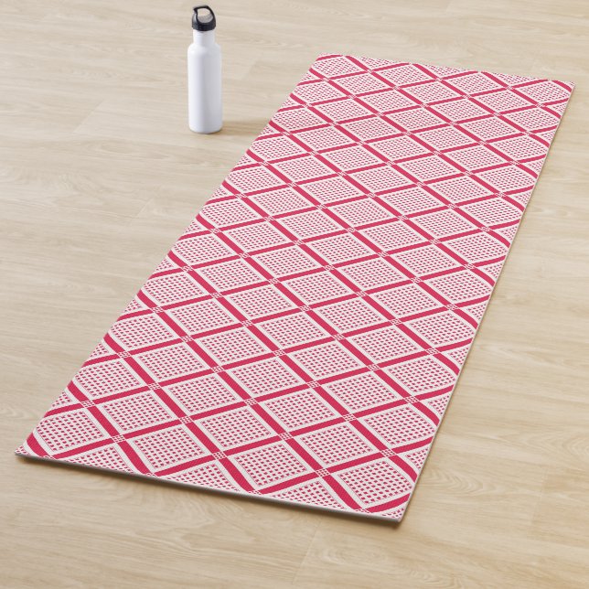 Esterilla De Yoga Red and white geometric checkered pattern retro    (In situ)