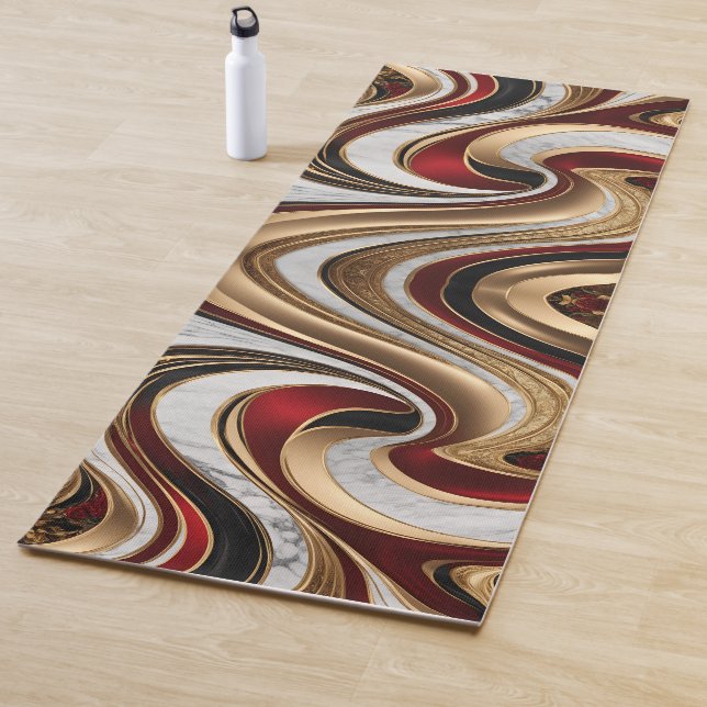 Esterilla De Yoga Red Gold and White Marble Swirls (In situ)