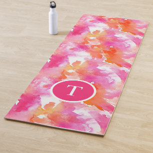 Esterilla De Yoga Resumen de Naranja rosa de color de agua monogramo