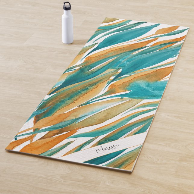 Esterilla De Yoga Resumen de turquesa arte otoño monogramado (In situ)