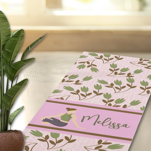 Esterilla De Yoga Resumen del patrón floral verde rosa (Subido por el creador)