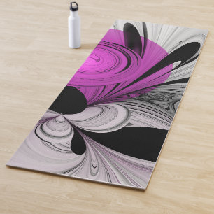 Esterilla De Yoga Resumen Gris Negro Con Arte Fractal Magenta