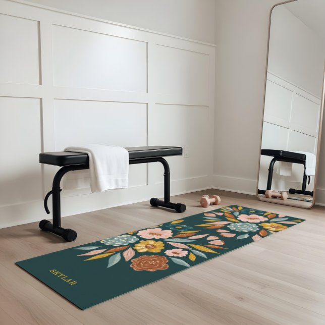 Esterilla De Yoga Resumen Pintura de aceite de hoja y floral botánic (Abstract Botanical Floral & Leaf Oil Painting Yoga Mat)