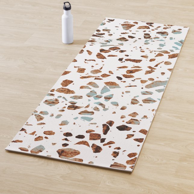 Esterilla De Yoga Resumen Terrazzo Mosaic Rust Brown & Blue Pattern (In situ)