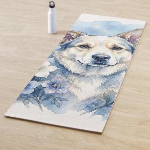 Esterilla De Yoga Retrato floral botánico de perro en acuarela