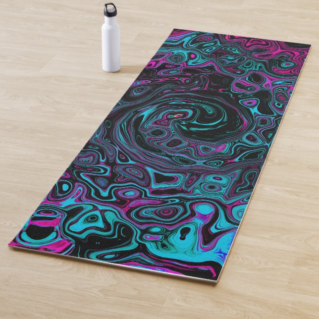 Esterilla De Yoga Retro Aqua Magenta y Black Abstract Swirl (In situ)