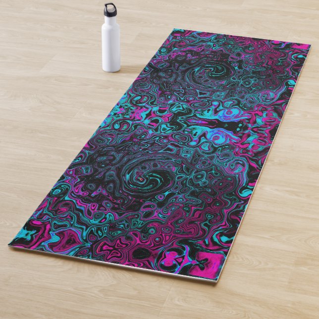 Esterilla De Yoga Retro Aqua Magenta y Black Abstract Swirl (In situ)
