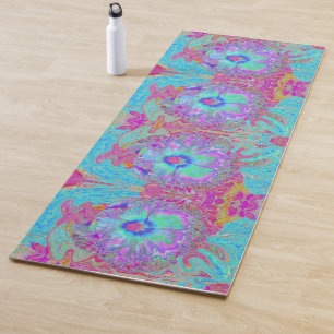 Esterilla De Yoga Retro Arcoíris Psicodélico Flor de Hibisco Azul