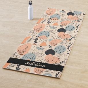 Esterilla De Yoga Retro Boho Peach Blue Abstract Shapes Personalizad