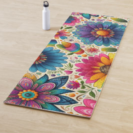 Esterilla De Yoga Retro Floral Hippie Arcoíris