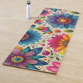 Esterilla De Yoga Retro Floral Hippie Arcoíris
