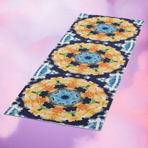 Esterilla De Yoga Retro Mandala amarillo azul y Naranja