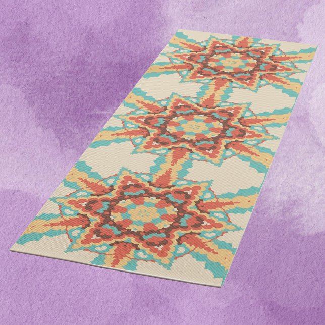 Esterilla De Yoga Retro Mandala azul rojo y amarillo (Subido por el creador)