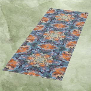 Esterilla De Yoga Retro Mandala Naranja azul y amarillo