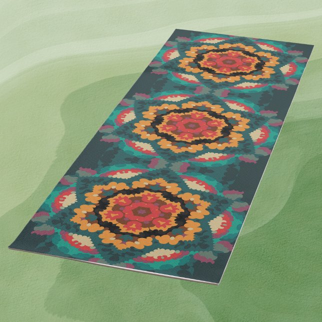Esterilla De Yoga Retro Mandala Naranja azul y rojo (Subido por el creador)