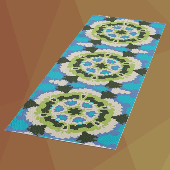 Esterilla De Yoga Retro Mandala Verde azul blanco y negro (Subido por el creador)