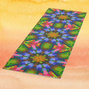Esterilla De Yoga Retro Mandala Verde Azul y rosa
