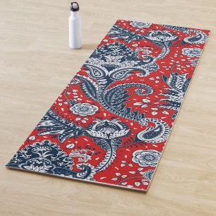 Esterilla De Yoga Rojo Blanco y Azul Floral Paisley Bohemiand Boho