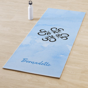 Esterilla De Yoga Rosa de brújula Om, acuarela azul, símbolo Aum
