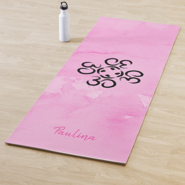 Esterilla De Yoga Rosa De Compass Om, Símbolos Aum De Acuarela Rosa (In situ)