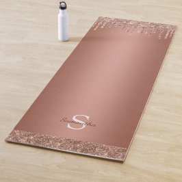 Esterilla De Yoga Rosa Dorado Glitter Brillo Goteo Monograma Nombre