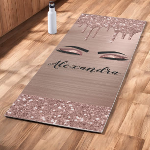 Esterilla De Yoga Rosa Purpurina dorado Esparkle Eyelashes Monograma
