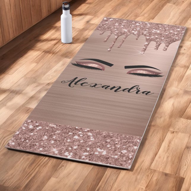 Esterilla De Yoga Rosa Purpurina dorado Esparkle Eyelashes Monograma (Subido por el creador)