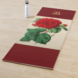 Esterilla De Yoga Rosa Roja Flor Monograma Floración Arte Vintage El